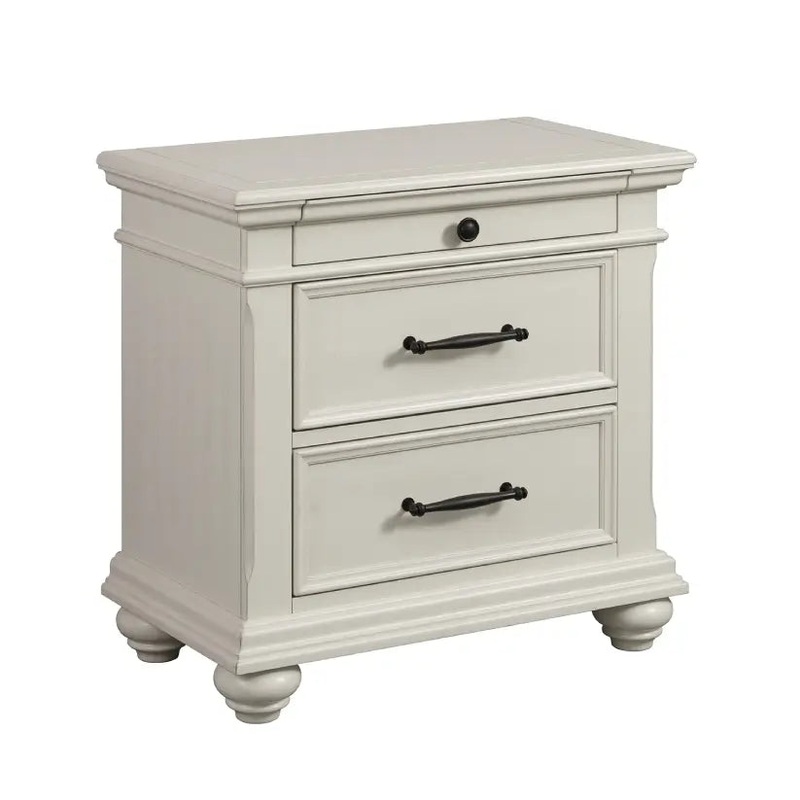 Slater – 3-Drawer Nightstand With USB Ports – White