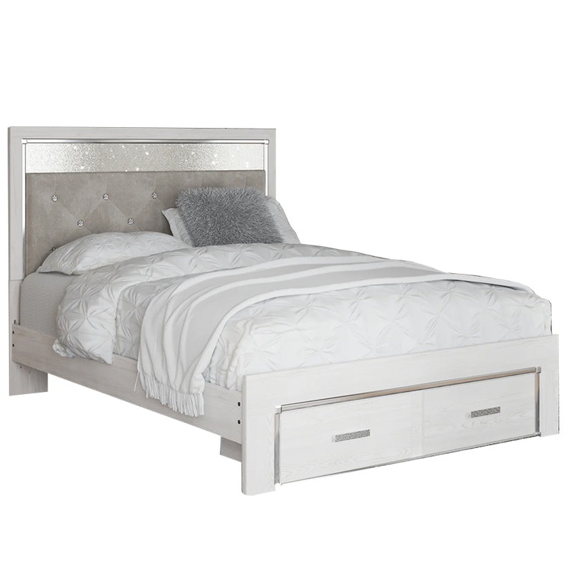 Altyra – White – Queen Panel Bookcase Bed With Footboard Storage
