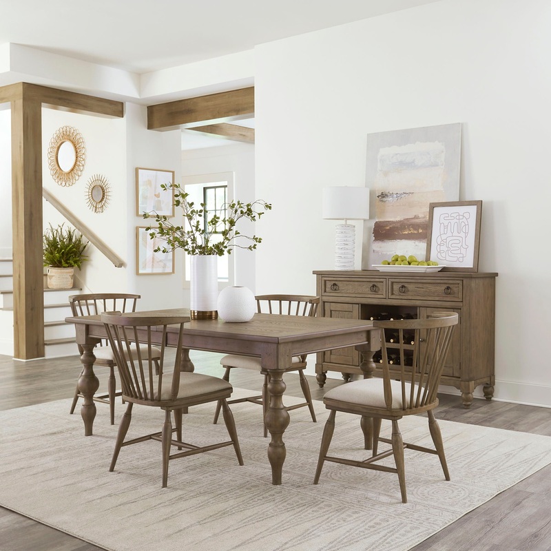 Americana Farmhouse – 5 Piece Rectangular Table Set – Light Brown