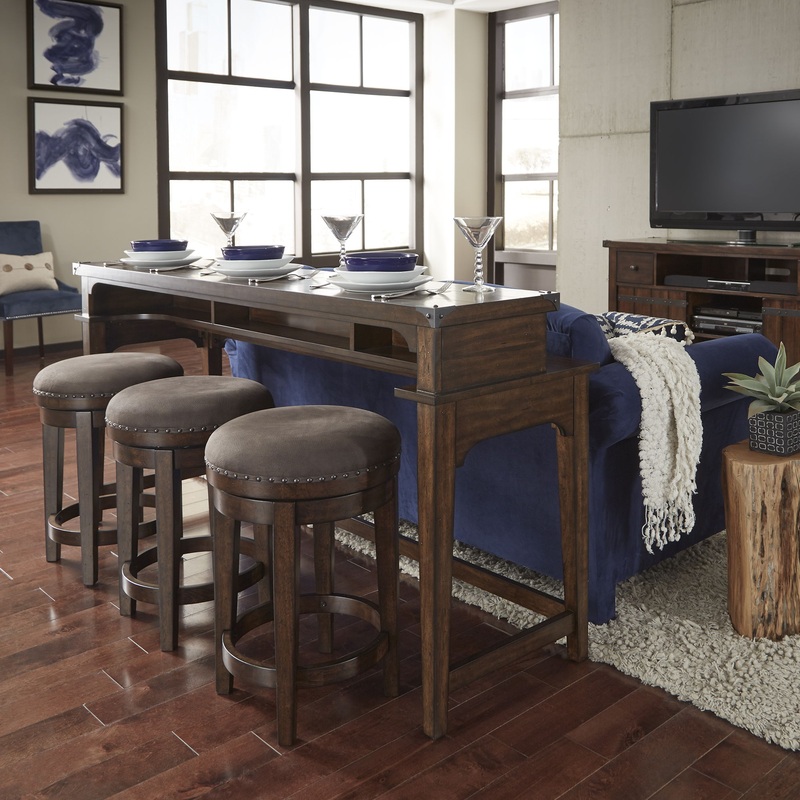 Aspen Skies – 4 Piece Console Set (1-Console 3-Swivel Stools) – Dark Brown