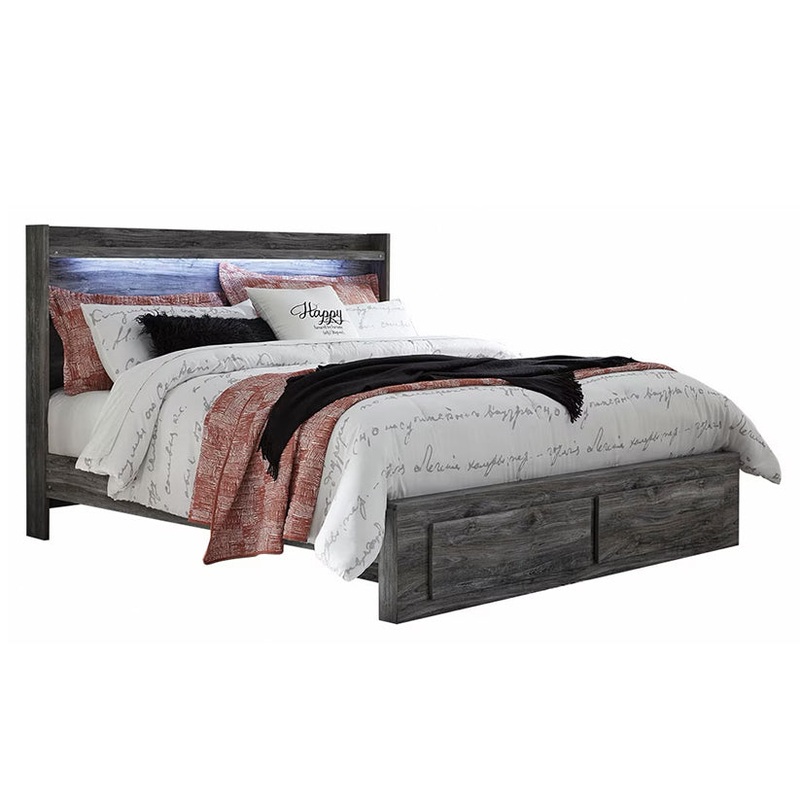 Baystorm – Gray – King Panel Bed With 2 Storage Drawers