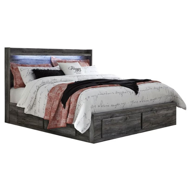 Baystorm – Gray – King Panel Bed With 4 Storage Drawers