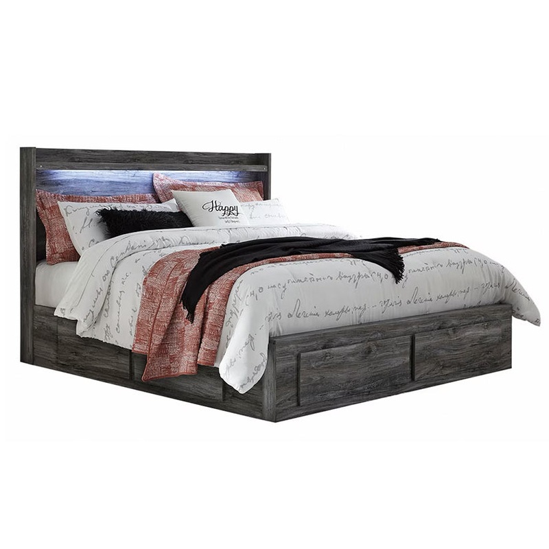 Baystorm – Gray – King Panel Bed With 6 Storage Drawers