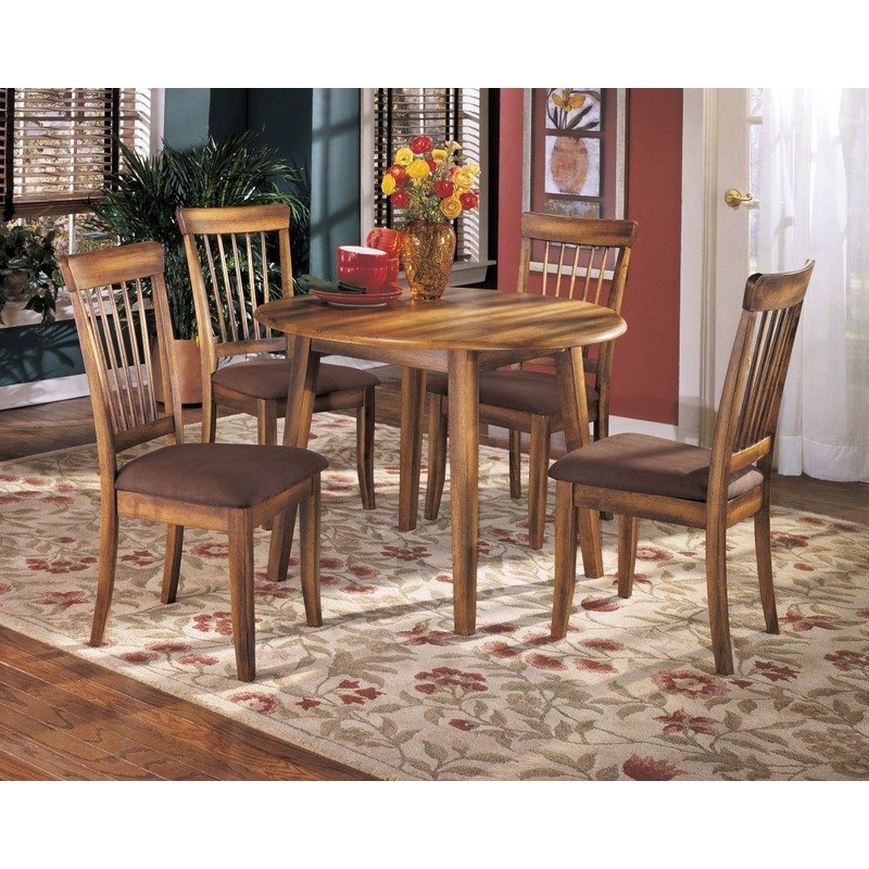 Berringer – Rustic Brown – 5 Pc. – Drop Leaf Table, 4 Side Chairs