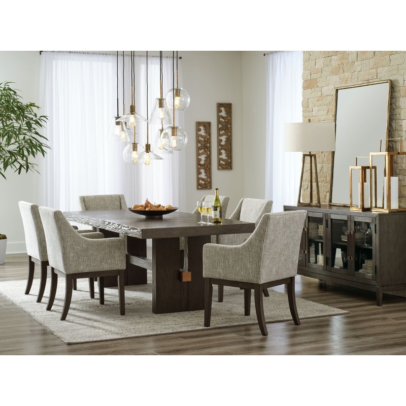 Burkhaus – Dark Brown – 8 Pc. – Dining Room Extension Table, 6 Arm Chairs, Server