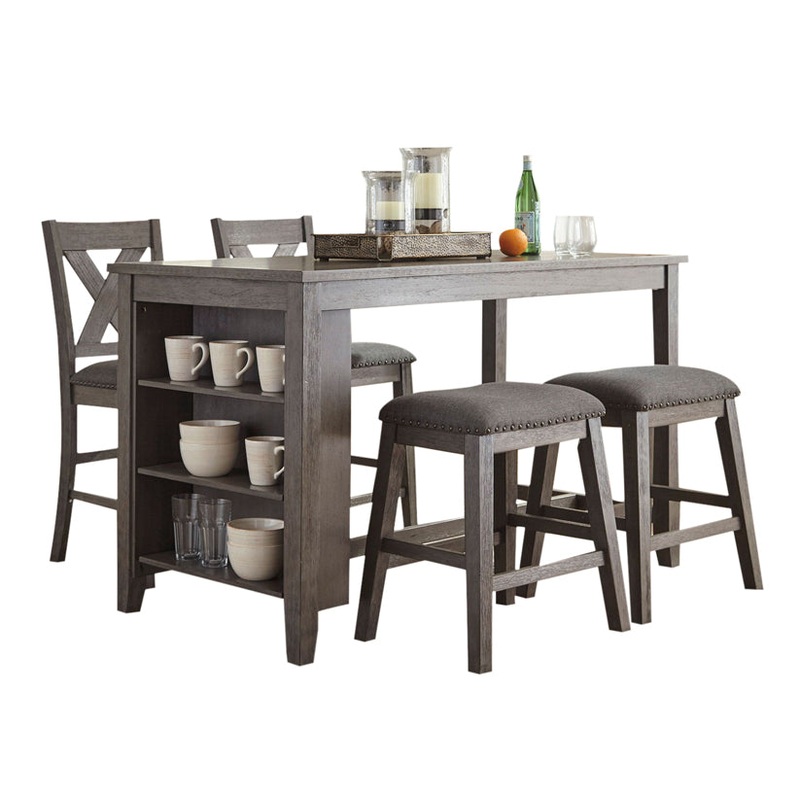 Caitbrook – Gray – 5 Pc. – Counter Table, 2 Stools, 2 Barstools