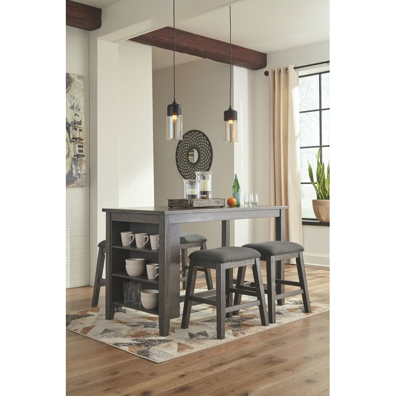 Caitbrook – Gray – 5 Pc. – Counter Table, 4 Upholstered Stools