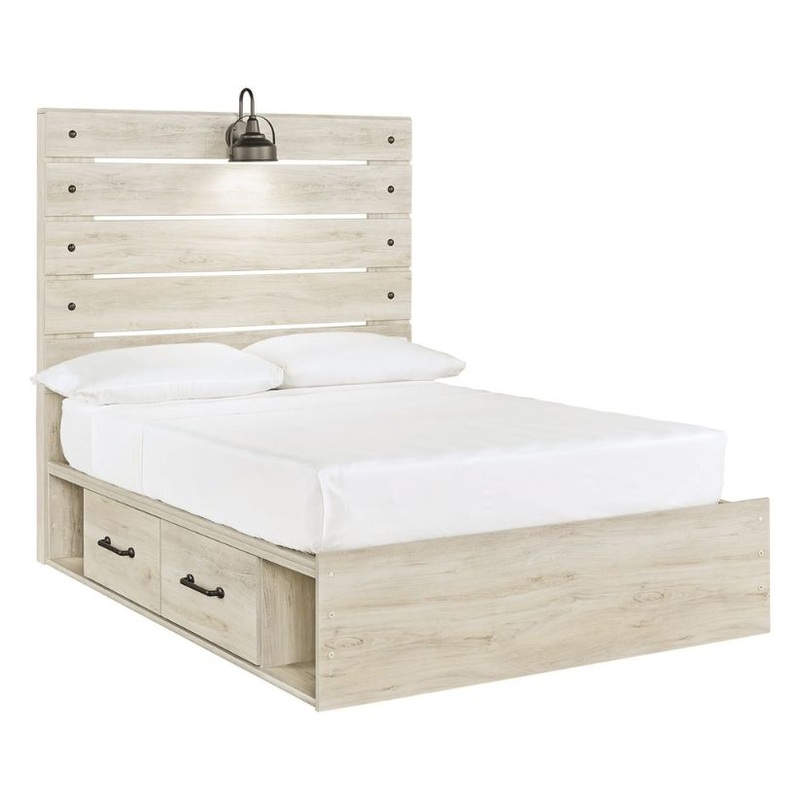 Cambeck – Whitewash – Full Panel Bed With Side Storage Drawers