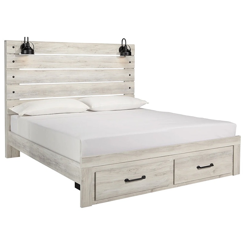 Cambeck – Whitewash – King Panel Bed With 2 Storage Drawers