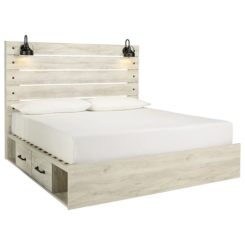 Cambeck – Whitewash – King Panel Bed With 4 Storage Drawers