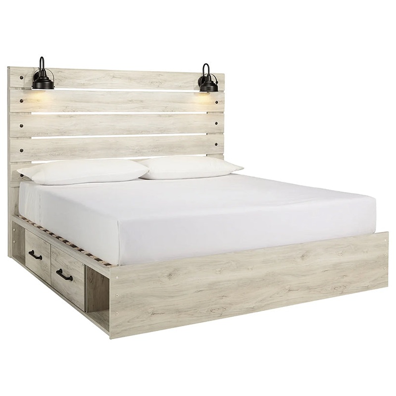 Cambeck – Whitewash – King Panel Bed With Side Storage Drawers