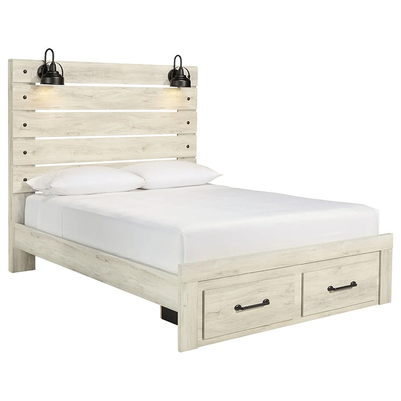 Cambeck – Whitewash – Queen Panel Bed With 2 Storage Drawers