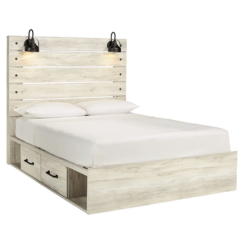 Cambeck – Whitewash – Queen Panel Bed With 4 Storage Drawers