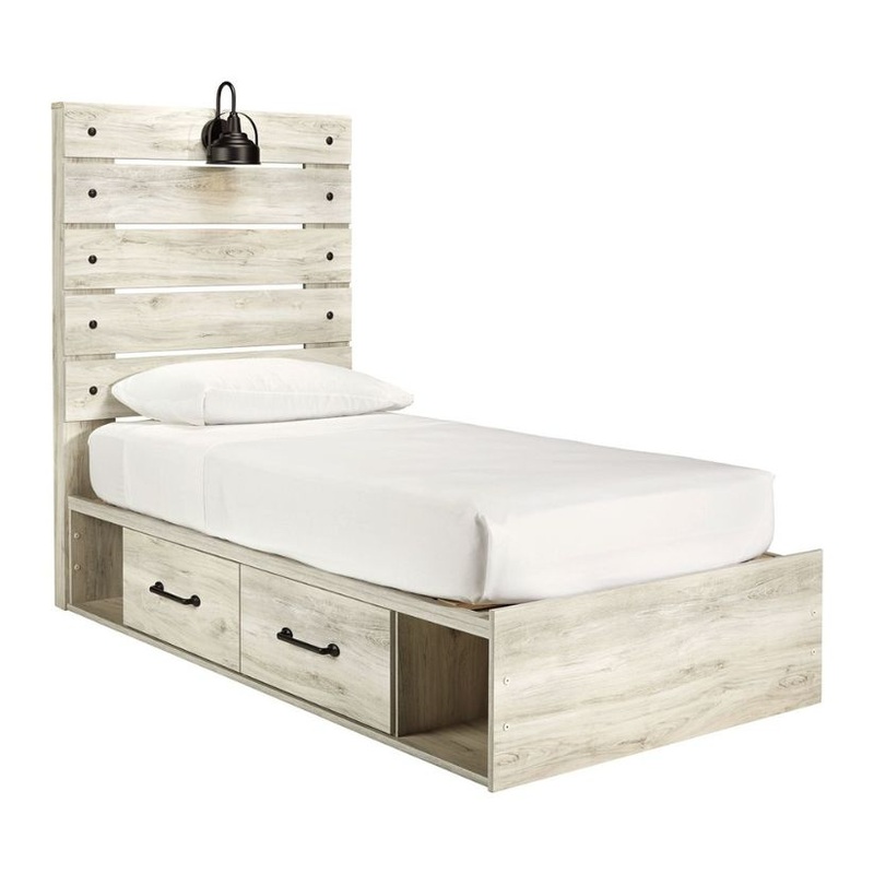 Cambeck – Whitewash – Twin Panel Bed With 4 Storage Drawers