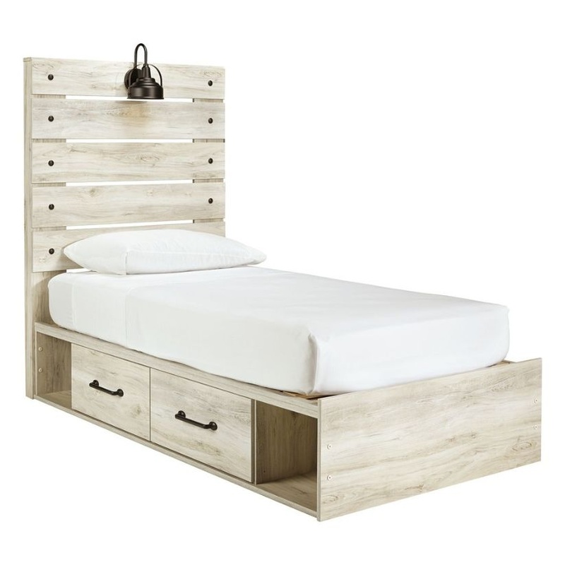Cambeck – Whitewash – Twin Panel Bed With Side Storage Drawers