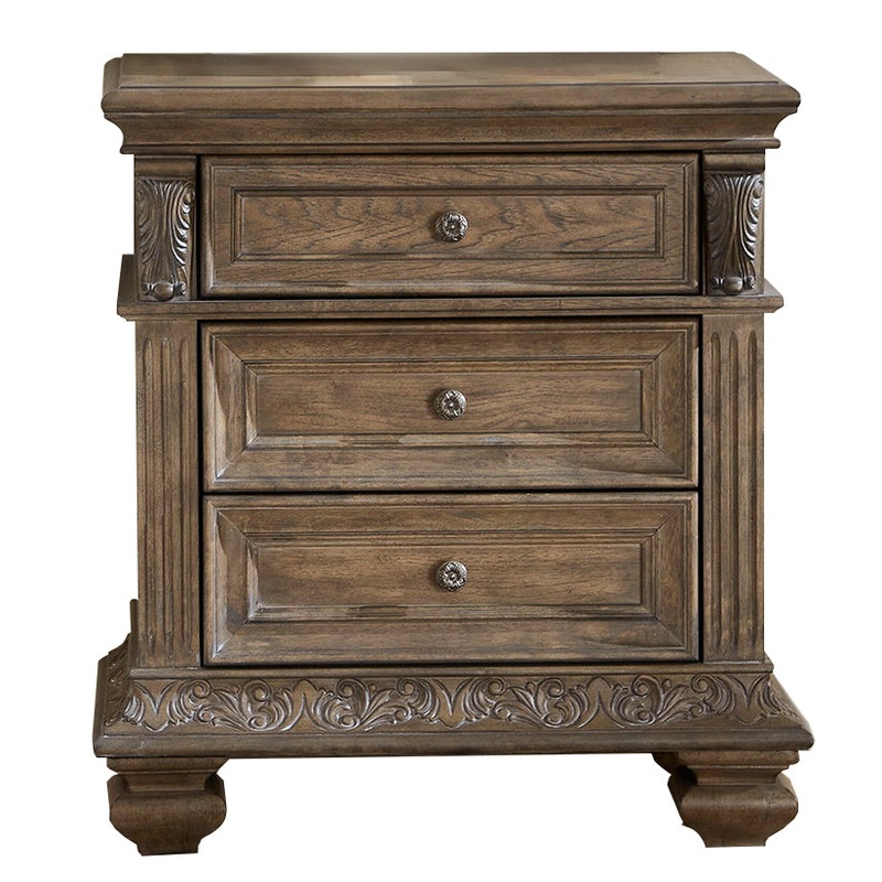 Carlisle Court – 3 Drawer Night Stand with Charging Station – Medium Brown