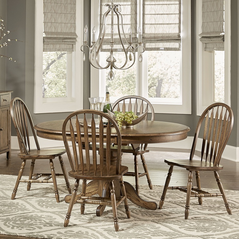 Carolina Crossing – 5 Piece Pedestal Table Set – Dark Brown