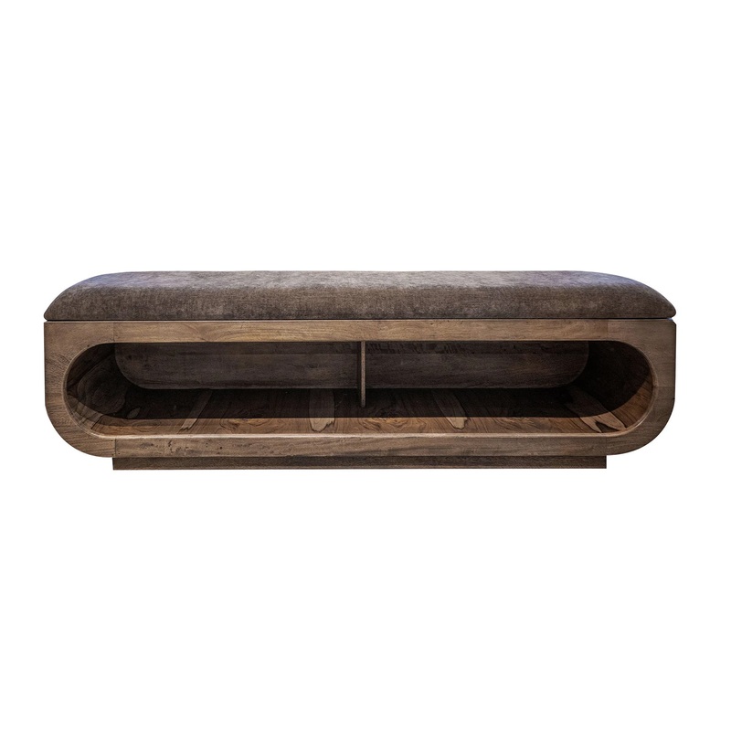 Balam – Wooden Bench With A Cushioned Seat – Almond / Barrel Brown