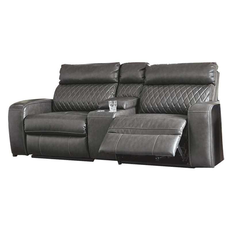 Samperstone – Gray – Power Reclining Loveseat With Console 3 Pc Sectional