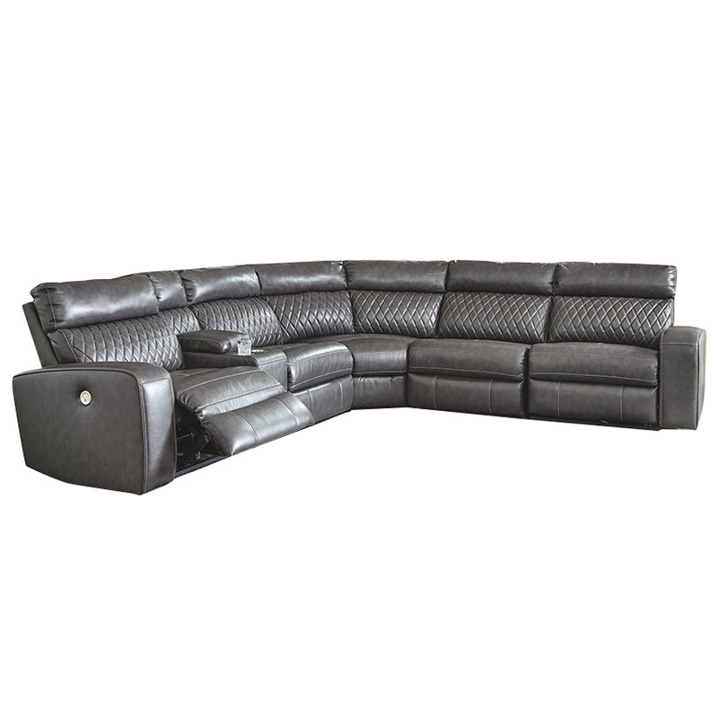 Samperstone – Gray – Zero Wall Recliners With Console 6 Pc Sectional