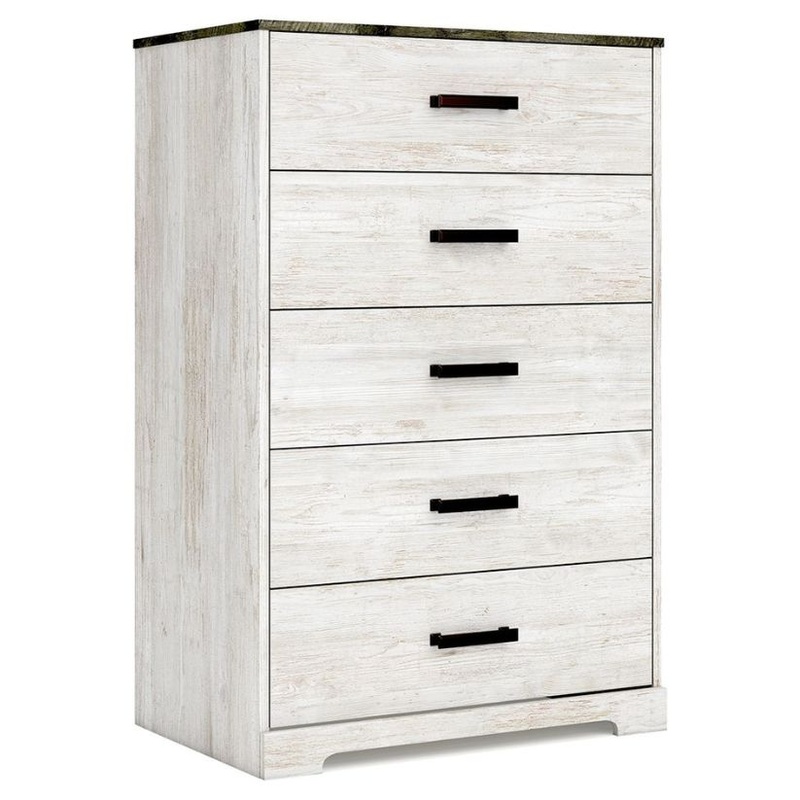 Shawburn – White / Black / Gray – Five Drawer Chest – Vinyl-Wrapped