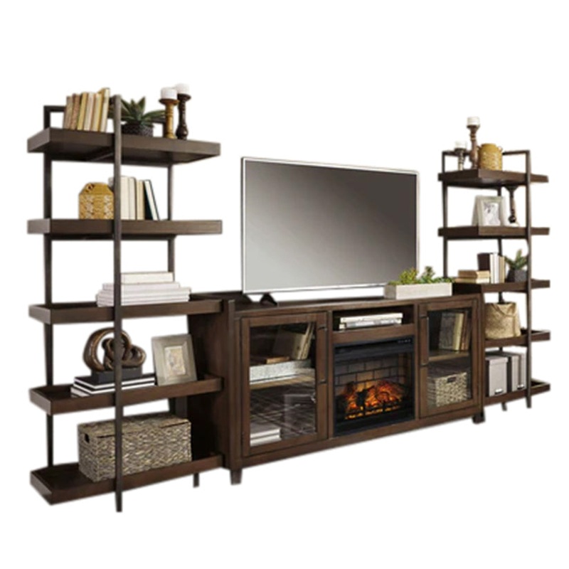 Starmore – Brown / Gunmetal – 4 Pc. – Entertainment Center – 70″ TV Stand With Faux Firebrick Fireplace Insert