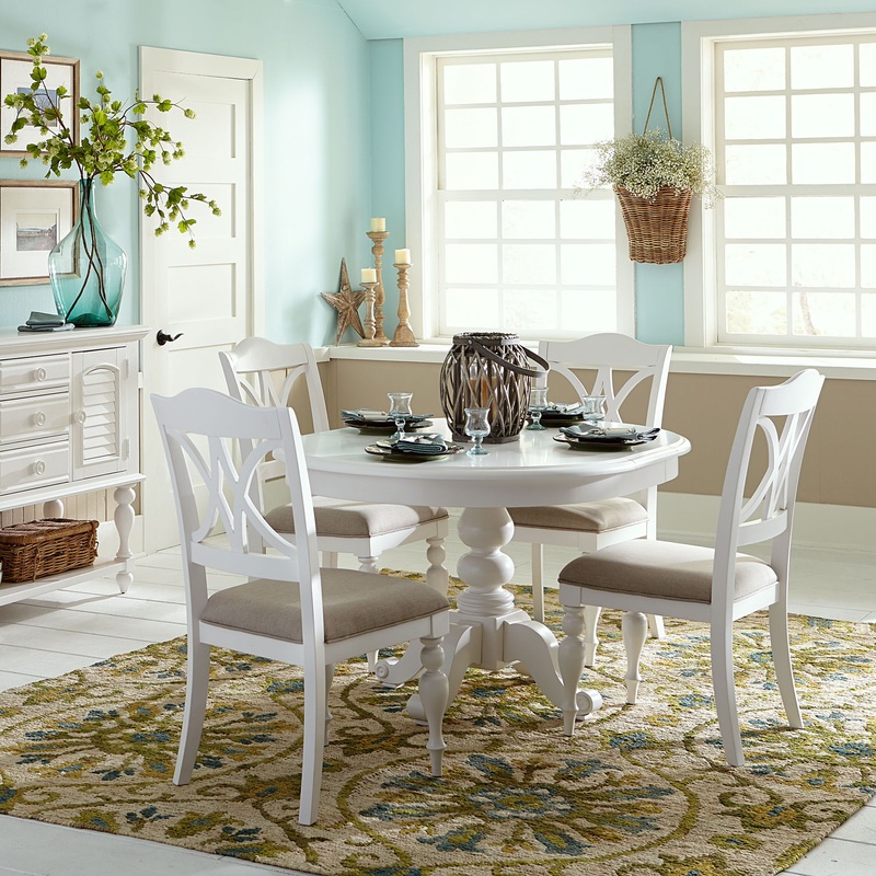 Summer House – 5 Piece Pedestal Table Set – Oyster White