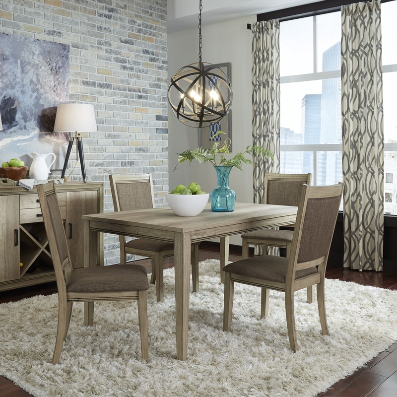 Sun Valley – 5 Piece Leg Table Set – Light Brown – Upholstered Chairs