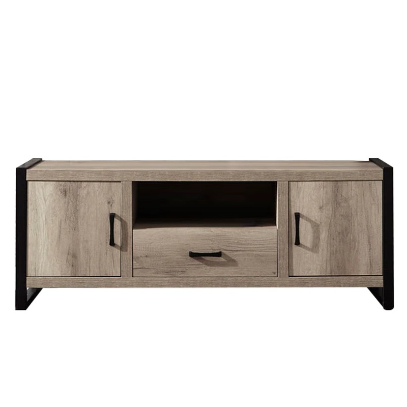 Sun Valley – Entertainment Center With Piers – Light Brown – Metal Side Drawers