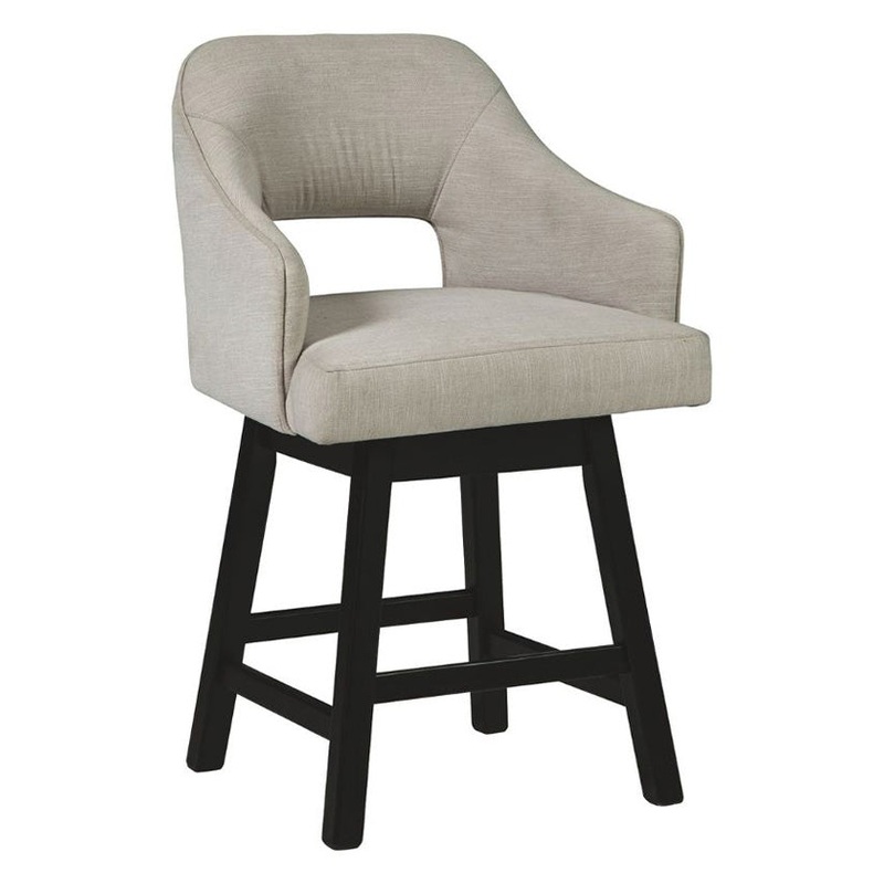 Tallenger – Beige – Uph Swivel Barstool (Set of 2)