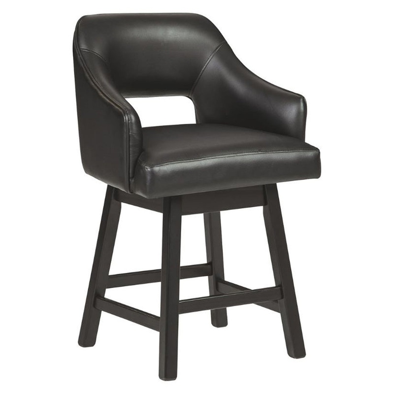 Tallenger – Black / Dark Brown – Uph Swivel Barstool (Set of 2)