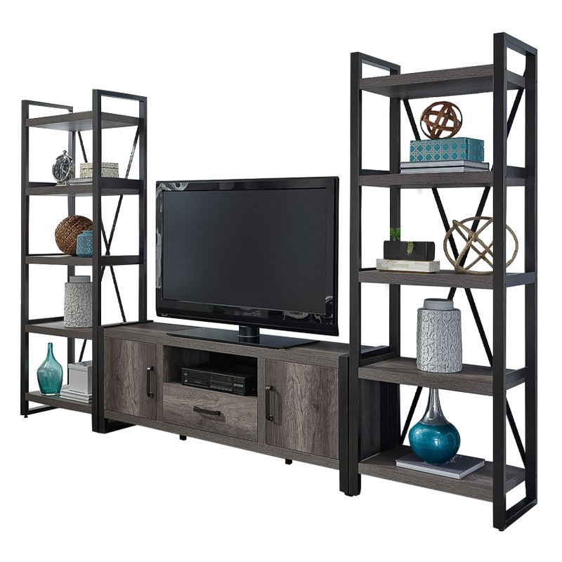 Tanners Creek – Entertainment Center With Piers – Dark Gray – 1 Center Drawer