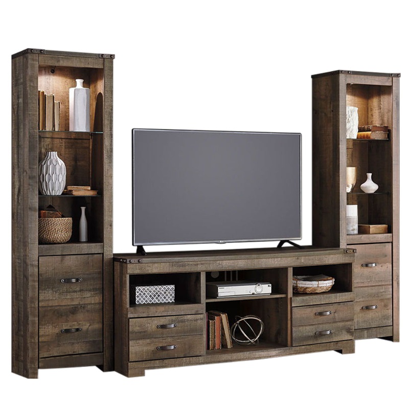 Trinell – Brown – 3 Pc. – Entertainment Center – 63″ TV Stand