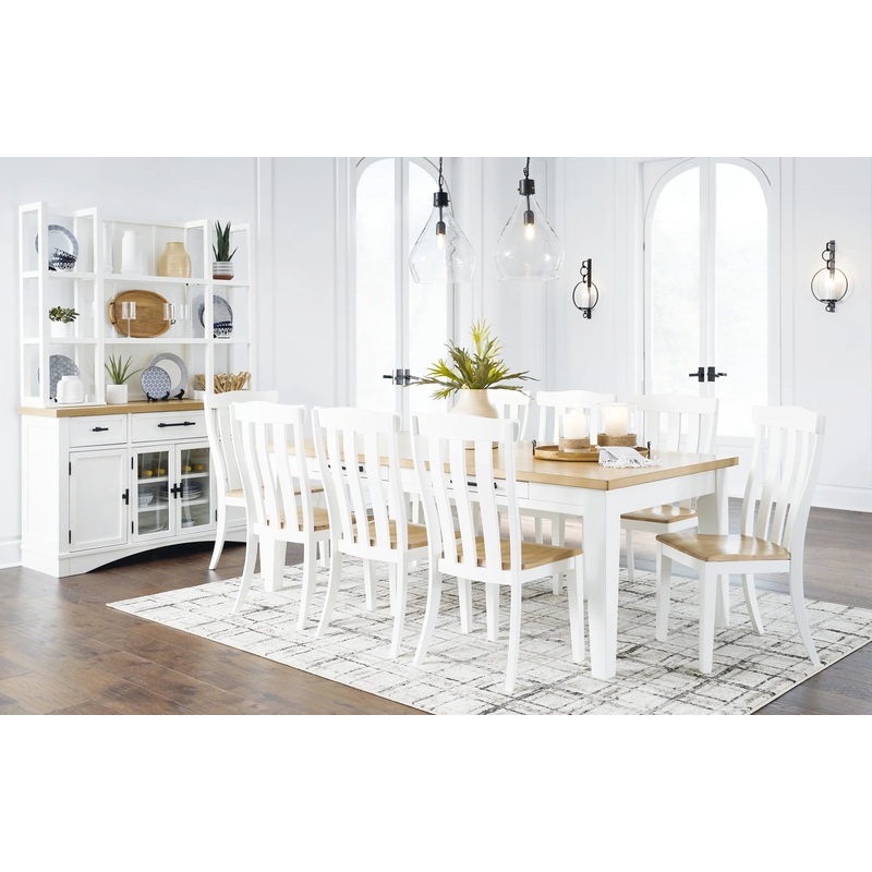 Ashbryn – White / Natural – 11 Pc. – Dining Table, 8 Side Chairs, Server And Hutch