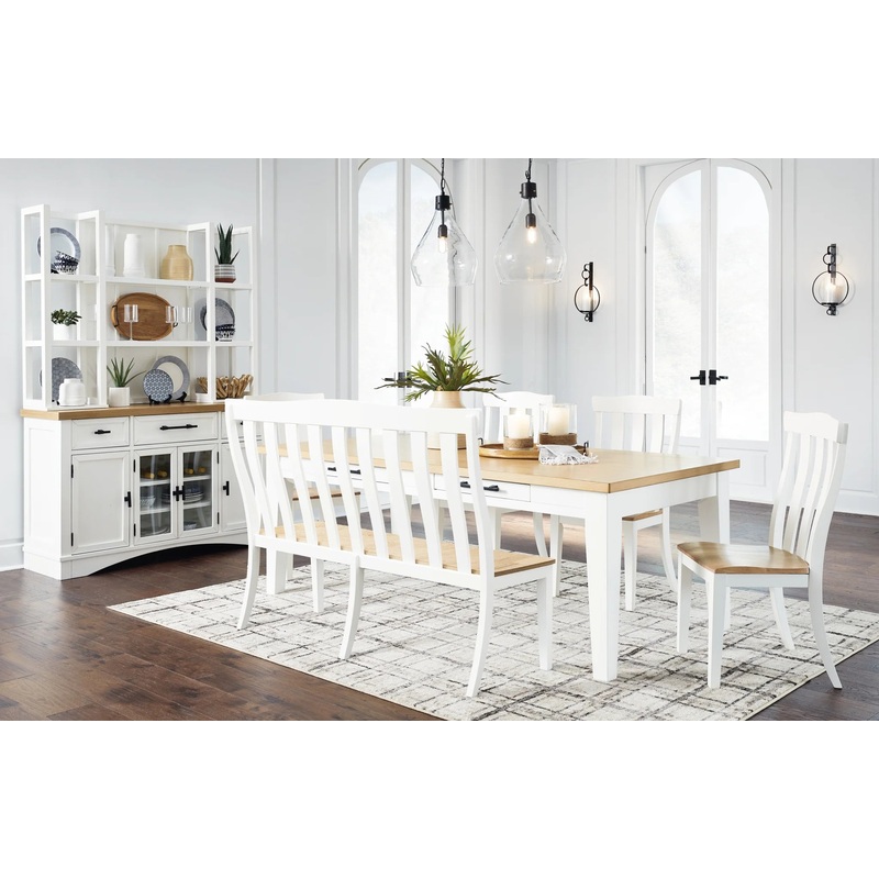 Ashbryn – White / Natural – 8 Pc. – Dining Table, 4 Side Chairs, Double Dining Chair, Server And Hutch
