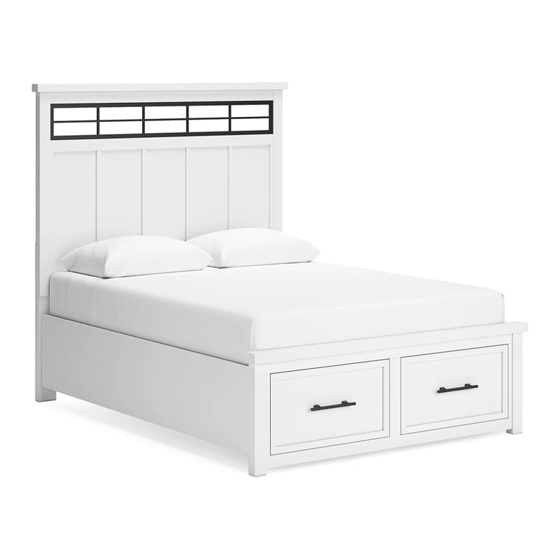 Ashbryn – White / Natural – Queen Panel Storage Bed