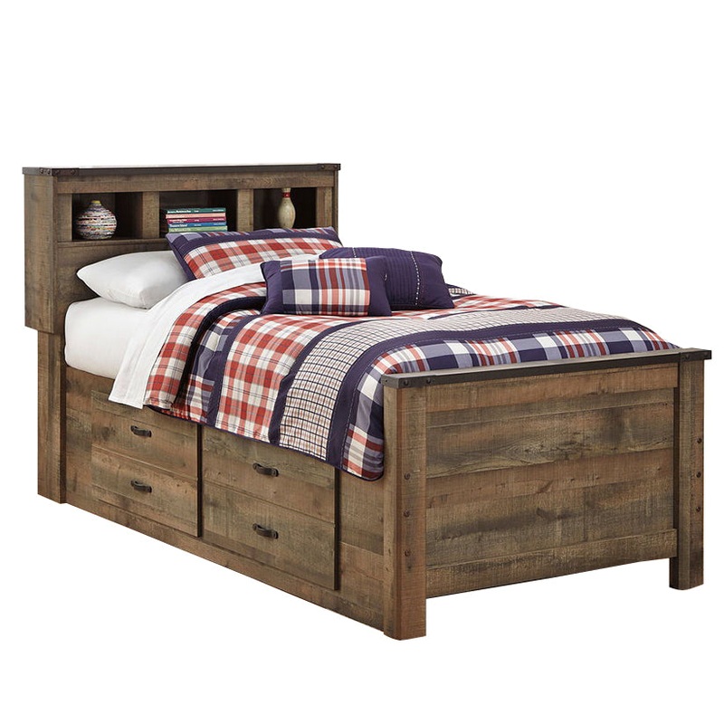 Trinell – Brown – Twin Bookcase Bed With 2 Storage Drawers