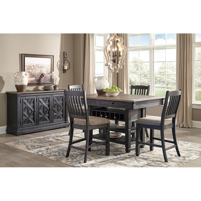 Tyler Creek – Dark Gray – 6 Pc. – Counter Table, 4 Barstools, Server