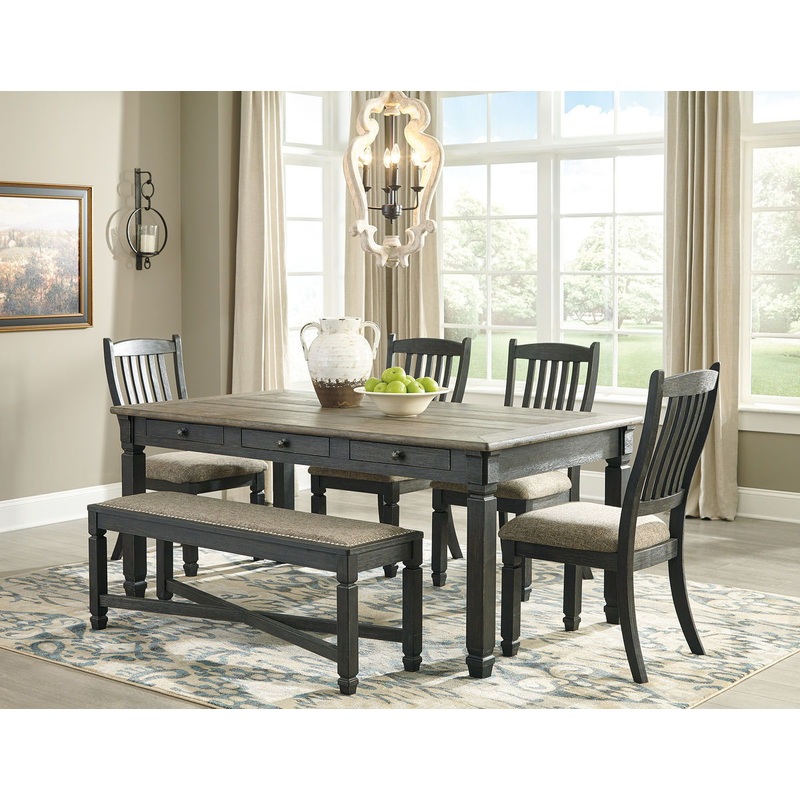 Tyler Creek – Dark Gray – 6 Pc. – Dining Room Table, 4 Side Chairs, Bench