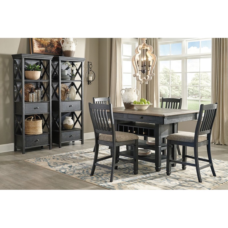 Tyler Creek – Dark Gray – 7 Pc. – Counter Table, 4 Barstools, 2 Cabinets