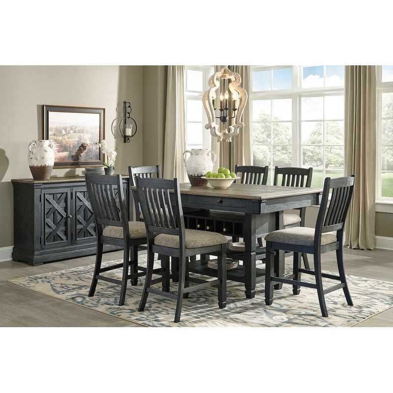 Tyler Creek – Dark Gray – 8 Pc. – Counter Table, 6 Barstools, Server