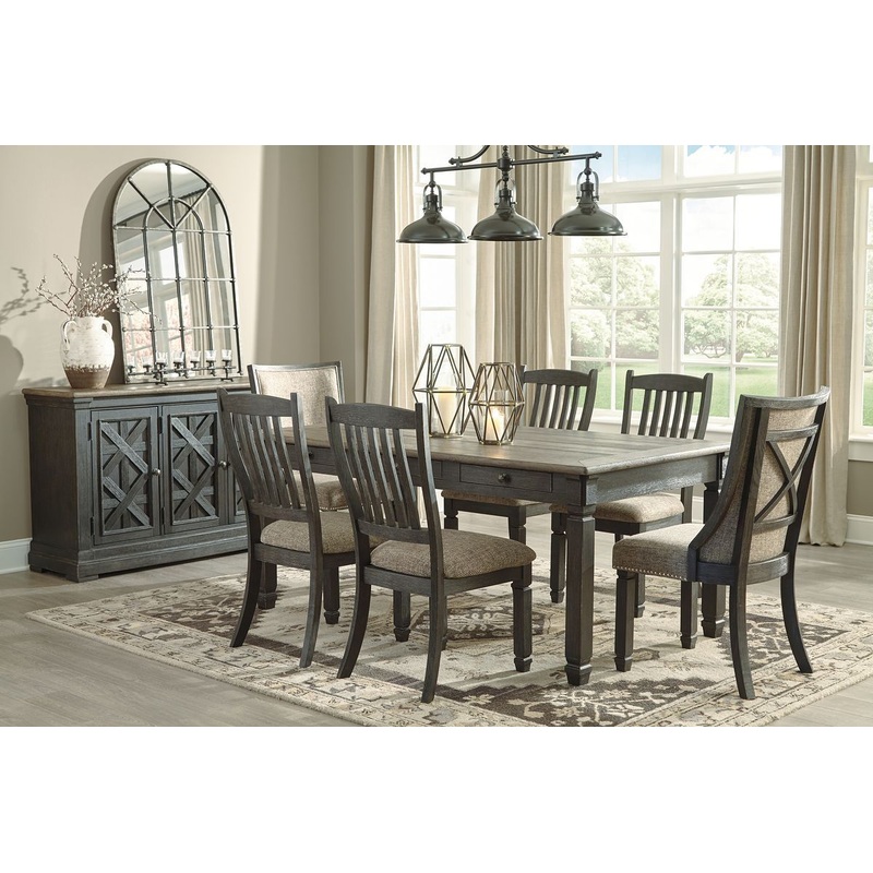 Tyler Creek – Dark Gray – 8 Pc. – Dining Room Table, 4 Side Chairs, 2 Upholstered Side Chairs, Server