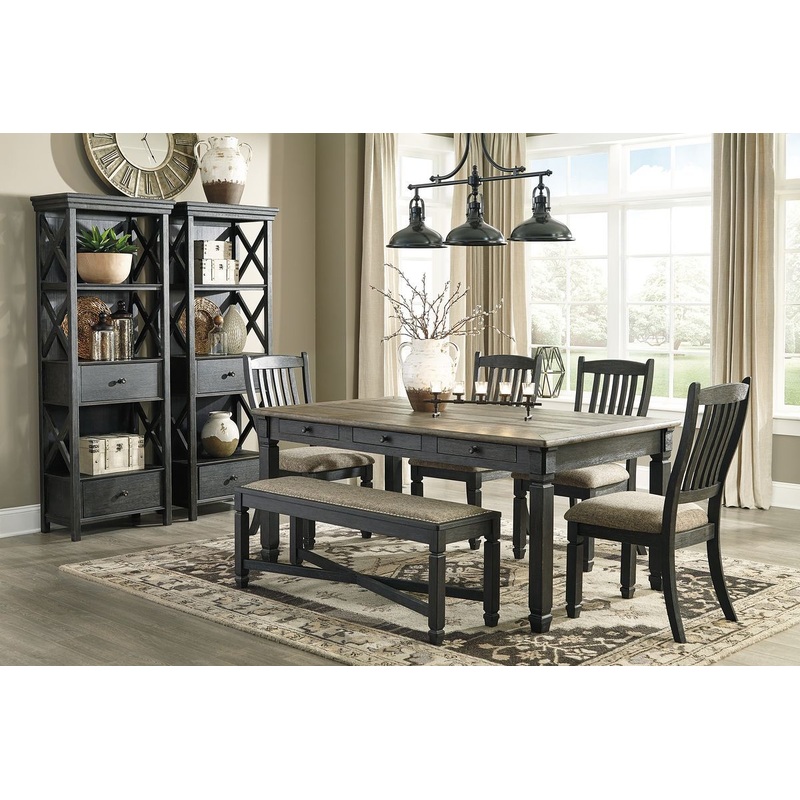 Tyler Creek – Dark Gray – 8 Pc. – Dining Room Table, 4 Side Chairs, Bench, 2 Cabinets