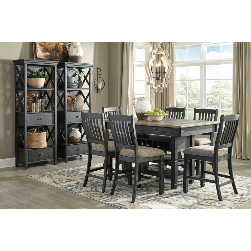 Tyler Creek – Dark Gray – 9 Pc. – Counter Table, 6 Barstools, 2 Cabinets