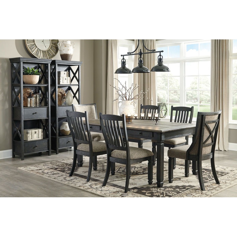Tyler Creek – Dark Gray – 9 Pc. – Dining Room Table, 4 Side Chairs, 2 Upholstered Side Chairs, 2 Cabinets