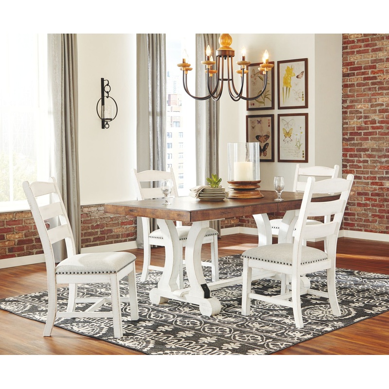 Valebeck – White / Brown – 5 Pc. – Dining Room Table, 4 Side Chairs