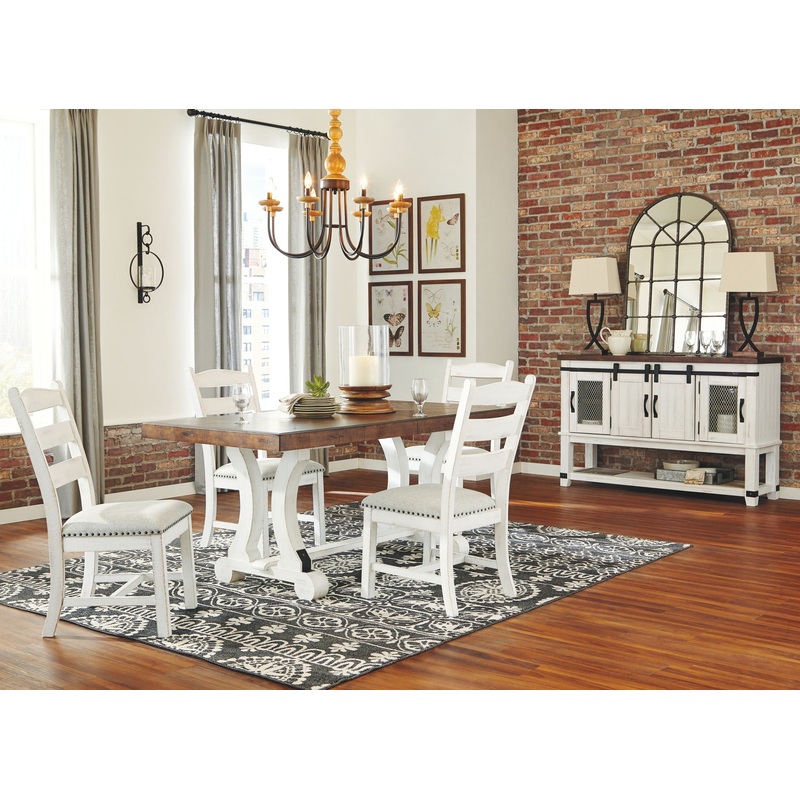 Valebeck – White / Brown – 6 Pc. – Dining Room Table, 4 Side Chairs, Server