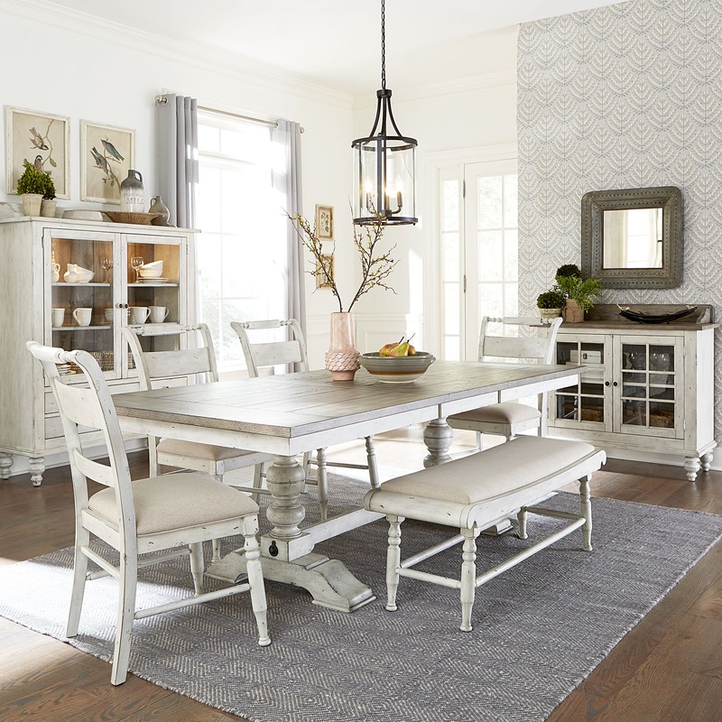Whitney – 6 Piece Trestle Table Set – White