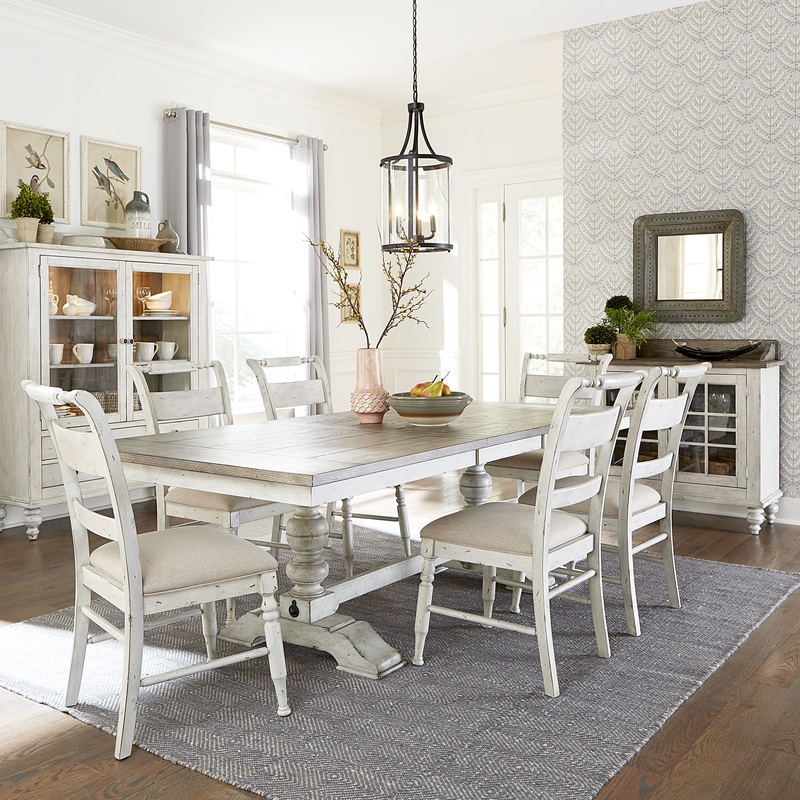 Whitney – 7 Piece Trestle Table Set – White