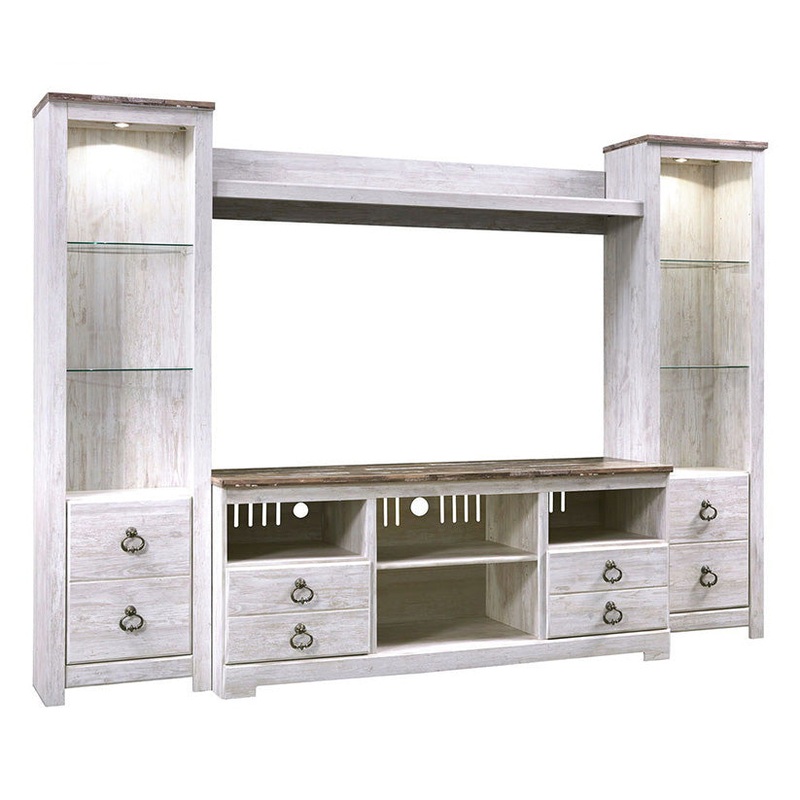 Willowton – Whitewash – 4 Pc. – Entertainment Center – 64″ TV Stand With Fireplace Option
